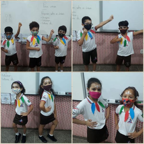 Em comemoração ao Dia do Índio, alunos da Escola Pequeno Príncipe se caracterizam de indígenas.(Imagem:EPP)