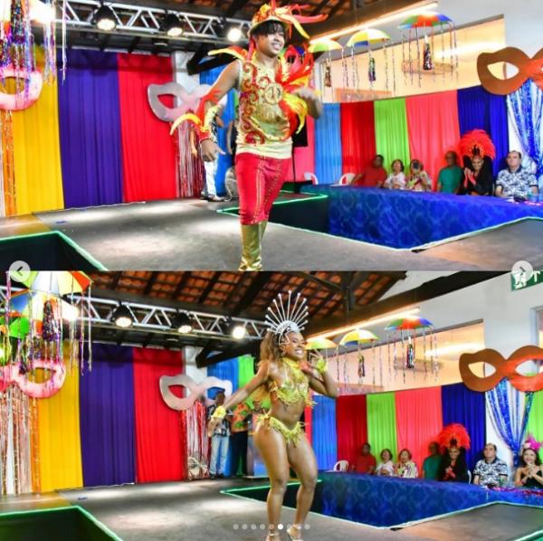 Rei e Rainha do Carnaval 2024 de Floriano são eleitos em noite de brilho e samba no pé.(Imagem:Reprodução/Instagram)