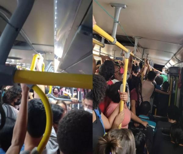  Estudantes reclamam de lota&ccedil;&atilde;o em transporte p&uacute;blico de Teresina ap&oacute;s retorno das aulas presenciais em universidade.(Imagem:Reprodu&ccedil;&atilde;o/Redes Sociais)