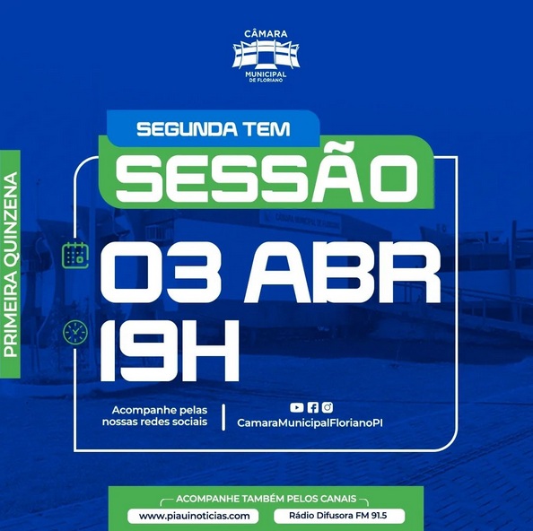 Câmara Municipal de Floriano inicia ciclo de sessões ordinárias em abril com transmissão ao vivo