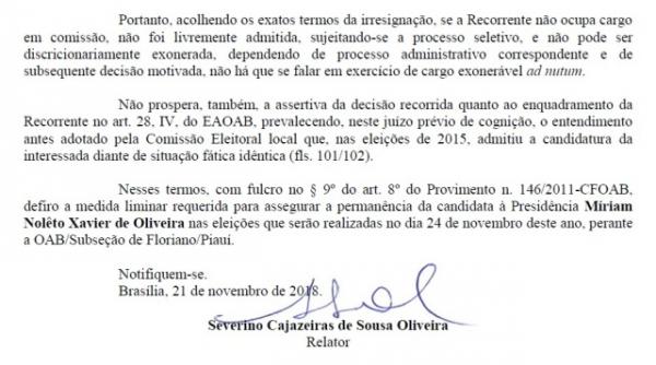 Conselho Federal autoriza advogada Miriam Xavier a concorrer elei&ccedil;&atilde;o da OAB de Floriano.(Imagem:Reprodu&ccedil;&atilde;o/FlorianoNews)