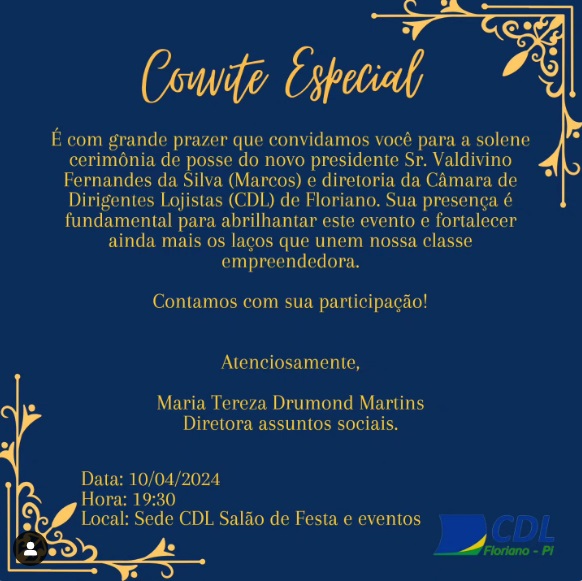 CDL de Floriano anuncia cerimônia de posse do novo presidente e diretoria