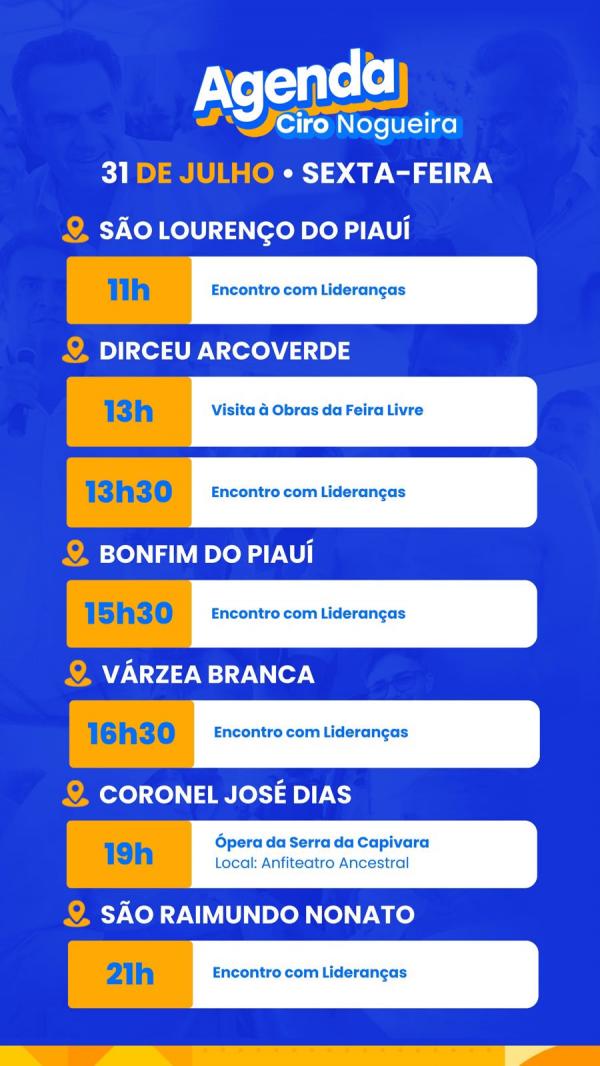 Senador Ciro Nogueira cumpre agenda nesta sexta-feira (31).(Imagem:Ascom)