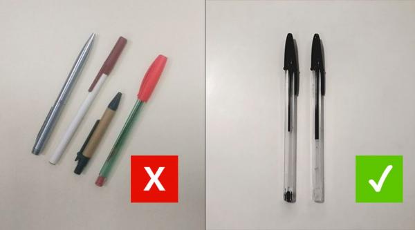 Canetas pretas de tubo transparente s&atilde;o as indicadas para fazer a prova do Enem.(Imagem:Juliane Souza/G1)