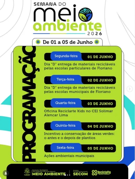 Semana do Meio Ambiente 2026 terá ações de conscientização e coleta de recicláveis em Floriano