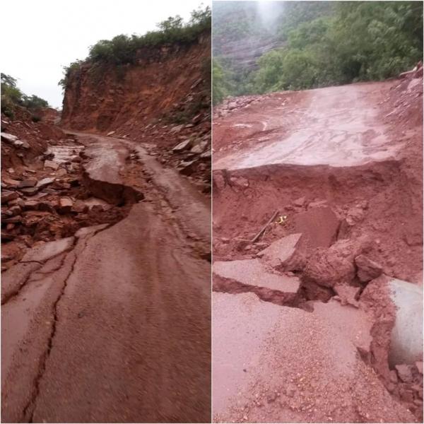  Trecho da rodovia PI-392 rompe ap&oacute;s forte chuva em novembro de 2021.(Imagem: Dudu Not&iacute;cias )