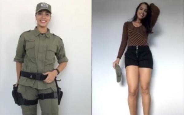 Reprodu&ccedil;&atilde;o do v&iacute;deo em PMs fazem desafio viral e mudam de roupa.(Imagem:Reprodu&ccedil;&atilde;o/TikTok)