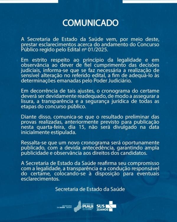 Sesapi readequa cronograma de concurso para atender decisão judicial(Imagem:Divulgação)