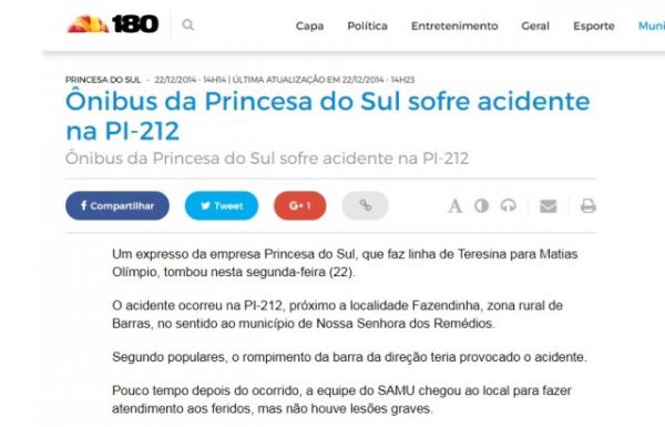Fake News espalha not&iacute;cia de acidente com &ocirc;nibus em Floriano (Imagem:Reprodu&ccedil;&atilde;o/FlorianoNews)