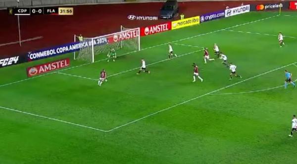 Cebolinha teve boa chance em Palestino x Flamengo, mas n&atilde;o chutou.(Imagem:Reprodu&ccedil;&atilde;o)