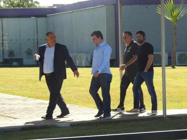 Andr&eacute;s Sanchez, Du&iacute;lio Monteiro, Paulo Pelaipe e Marcos Braz no CT do Corinthians.(Imagem:Marcelo Braga)