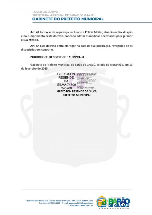 Prefeitura de Barão de Grajaú publica decreto que proíbe recipientes de vidro no evento