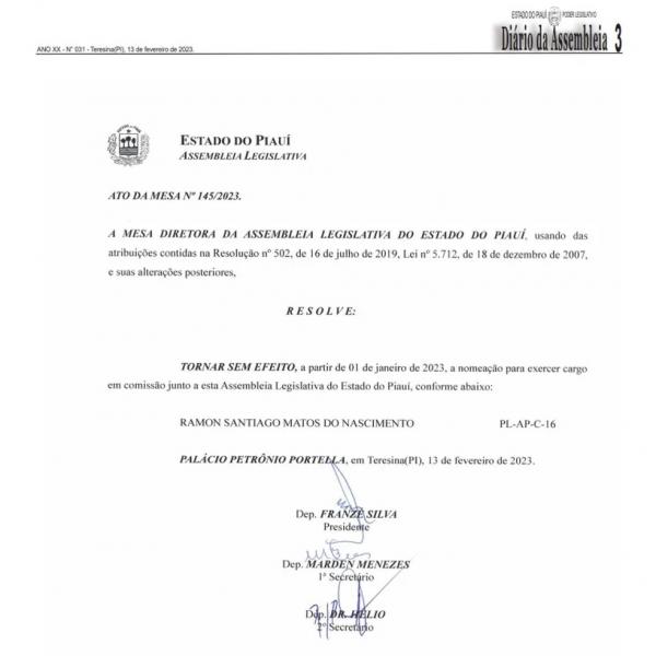  Exonera&ccedil;&atilde;o da Alepi do servidor preso em opera&ccedil;&atilde;o por tr&aacute;fico de drogas no Piau&iacute;.(Imagem: Reprodu&ccedil;&atilde;o )