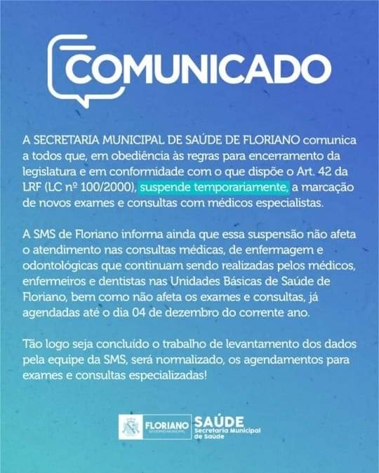 Suspensa a marcação de consultas e exames com médicos especialistas em Floriano