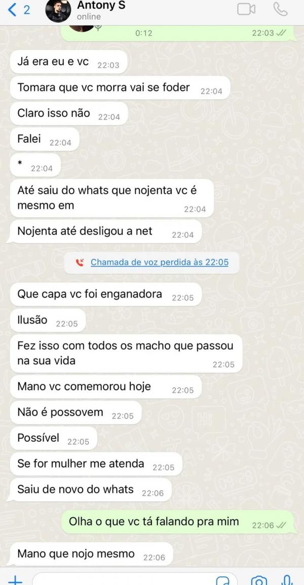Mensagem de Antony &agrave; ex-namorada: 