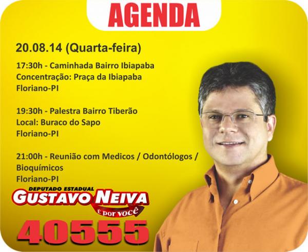 Confira a agenda do candidato Gustavo Neiva para esta quarta-feira (20)(Imagem:Assessoria de Comunica&ccedil;&atilde;o)