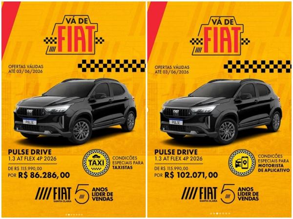 Fiat Santa Clara lança ofertas especiais para taxistas e motoristas de aplicativo em Floriano(Imagem:Reprodução/Instagram)
