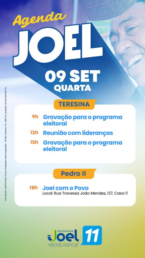 AGENDA - JOEL RODRIGUES - 09/09(Imagem:Ascom)