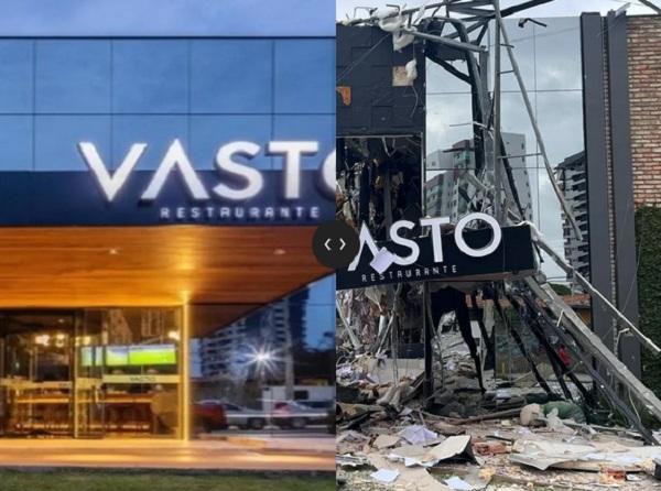 O restaurante Vasto foi constru&iacute;do recentemente e inaugurado h&aacute; cerca de dois meses. O estabelecimento foi totalmente destru&iacute;do.(Imagem:1: Reprodu&ccedil;&atilde;o - Foto 2: Isabela Leal/g1)