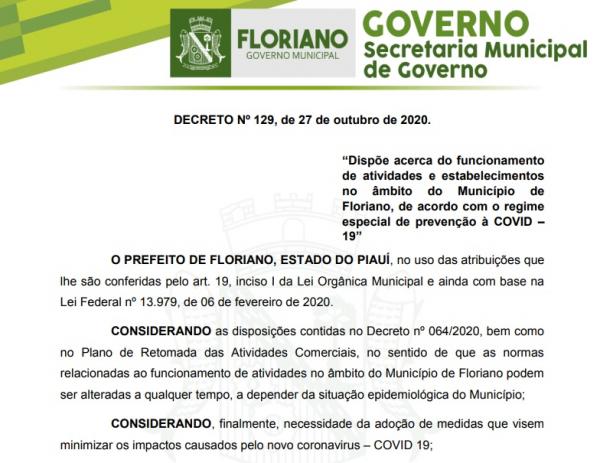 Decreto dita restrições para mais dois domingos e aprova protocolo sanitário para finados
