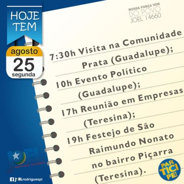 Confira a agenda do candidato Joel Rodrigues para esta segunda (25).(Imagem:Reprodução/Facebook)
