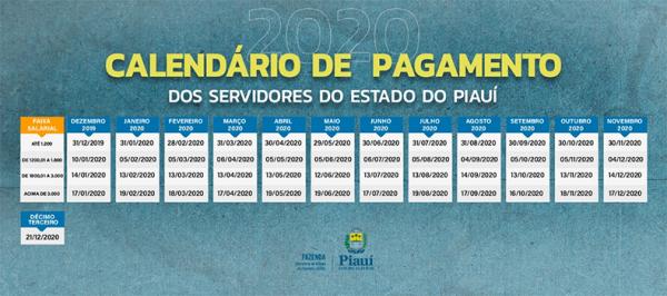 Governo divulga tabela de pagamento dos servidores estaduais para 2020.(Imagem:Sefaz-PI)