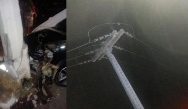 Carro atinge poste depois de ultrapassagem em Bar&atilde;o de Graja&uacute;.(Imagem:Internauta FlorianoNews)