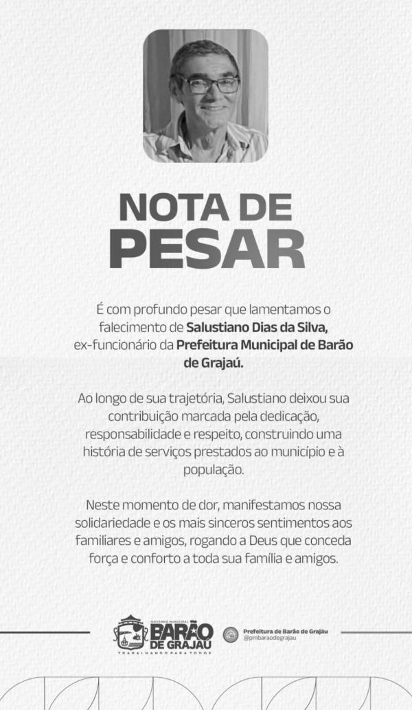 Prefeitura de Barão de Grajaú emite nota de pesar pelo falecimento de ex-servidor