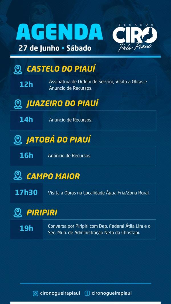 Senador Ciro Nogueira cumpre agenda neste sábado (27)(Imagem:Ascom)