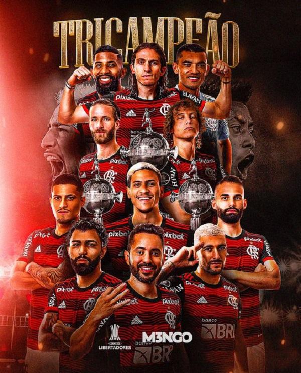 Clube de Regatas do Flamengo &eacute; tricampe&atilde;o da Libertadores.(Imagem:Reprodu&ccedil;&atilde;o/Instagram)