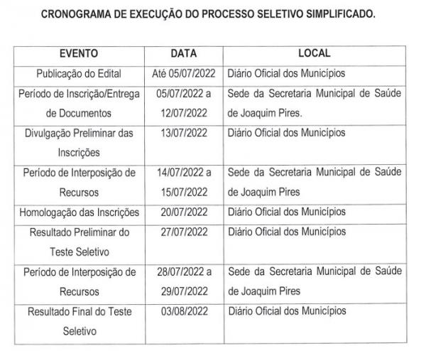 Cronograma do seletivo(Imagem:Divulga&ccedil;&atilde;o)
