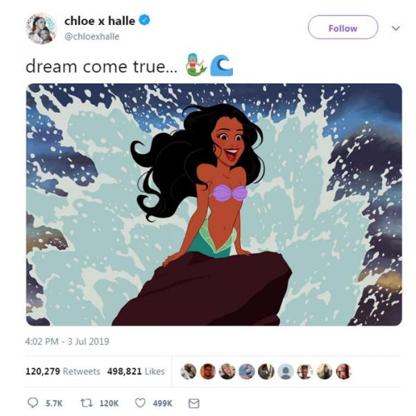 Halle Bailey comemorou a not&iacute;cia em seu Twitter.(Imagem:Reprodu&ccedil;&atilde;o/Twitter)