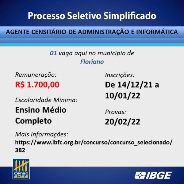 Confira as vagas do Processo Seletivo do IBGE para Floriano(Imagem:Divulga&ccedil;&atilde;o)