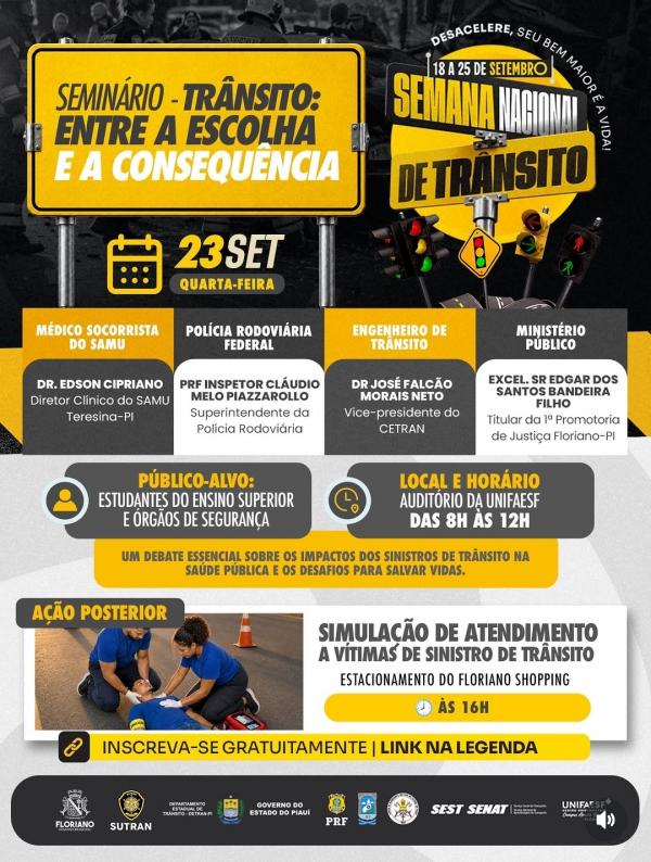 Floriano recebe seminário sobre escolhas e consequências no trânsito nesta quarta-feira