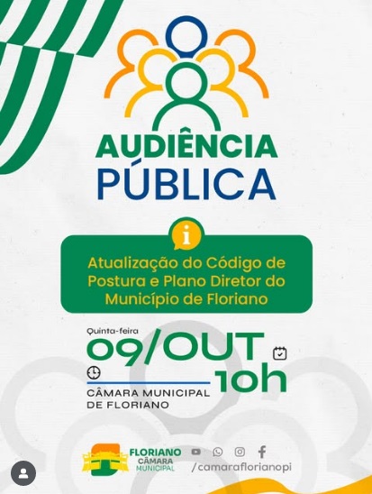 Câmara de Floriano convoca sociedade civil para Audiência Pública sobre planejamento urbano