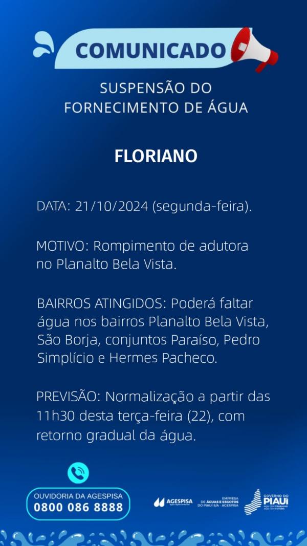 Rompimento de adutora no Planalto Bela Vista interrompe abastecimento de água em bairros de Floriano