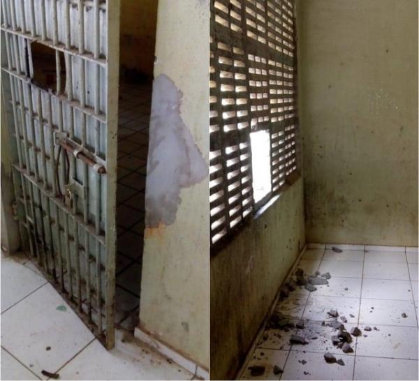 Criminosos arrombaram delegacia para resgatar preso no Piau&iacute;.(Imagem:Eduardo Garcess/Portal Rio Parna&iacute;ba)