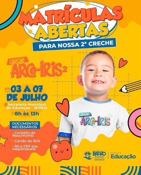 Barão de Grajaú: Creche Municipal Arco-íris 2 encontra-se com matrículas abertas