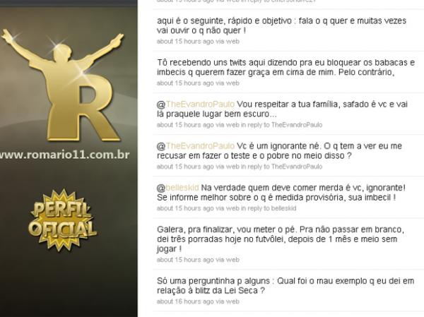 No Twitter, Rom&aacute;rio bate boca com internautas.(Imagem:Reprodu&ccedil;&atilde;o da internet)