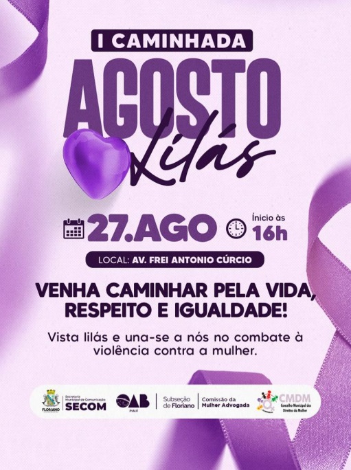 Floriano promove I Caminhada do Agosto Lilás no dia 27 de agosto