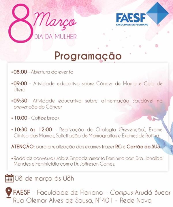 FAESF realiza a&ccedil;&atilde;o social em comemora&ccedil;&atilde;o ao Dia Internacional da Mulher.(Imagem:Divulga&ccedil;&atilde;o)