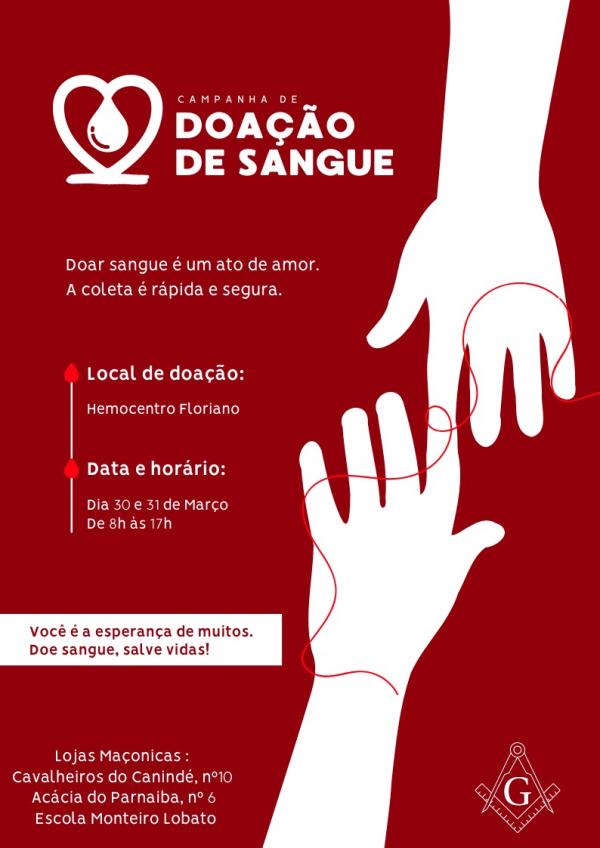 Lojas Maçônicas de Floriano e Escola Monteiro Lobato promovem campanha de doação de sangue