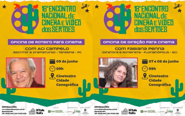 Aci Campelo e Fabiana Penna ministrarão oficinas gratuitas sobre cinema em Floriano