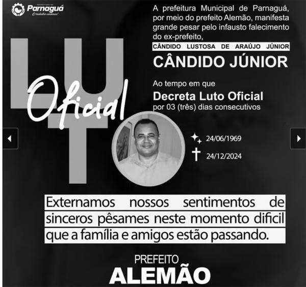 Prefeitura de Parnagu&aacute; lamenta falecimento de ex-prefeito C&acirc;ndido Junior - Ex-prefeito de Parnagu&aacute; morre em acidente com carreta na v&eacute;spera do Natal em estrada da Bahia.&ccedil;(Imagem:Divulga&ccedil;&atilde;o)