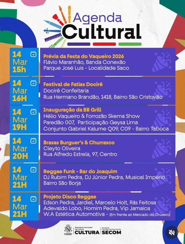 Agenda cultural movimenta o fim de semana em Floriano com opções de lazer e entretenimento(Imagem:Reprodução/Instagram)