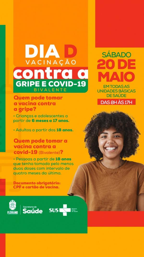 Unidades de saúde de Floriano promovem neste sábado o Dia D de Vacinação contra Covid-19 e Gripe