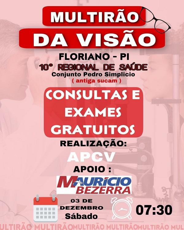 Mutirão da Visão acontece neste sábado (03) em Floriano.(Imagem:Divulgação)