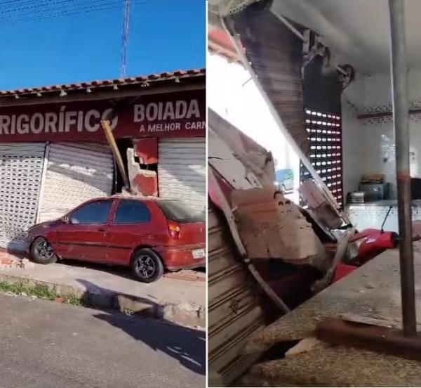 Motorista colide com port&atilde;o de frigor&iacute;fico, em Uni&atilde;o (PI); cidade registrou tr&ecirc;s acidentes no domingo (14).(Imagem:Reprodu&ccedil;&atilde;o)