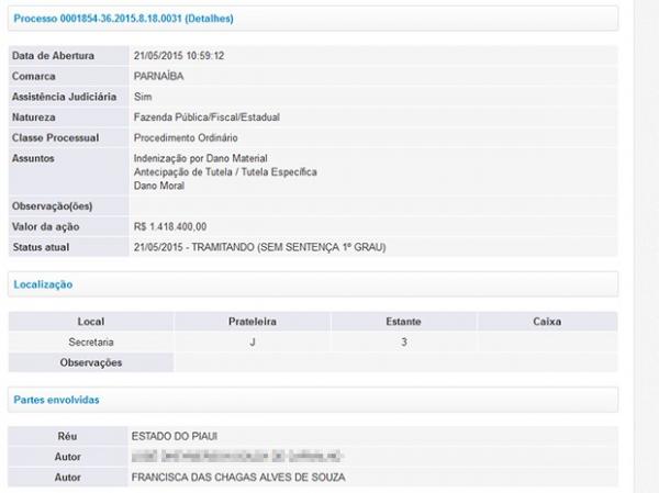 Estado do Piau&iacute; consta como r&eacute;u no sistema do TJ-Piau&iacute;.(Imagem:reprodu&ccedil;&atilde;o/tjpi.jus.br)