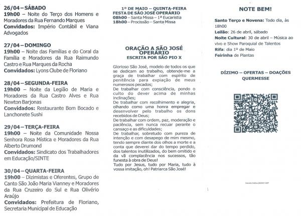  Par&oacute;quia S&atilde;o Jos&eacute; Oper&aacute;rio abre noven&aacute;rio em comemora&ccedil;&atilde;o aos seus 15 anos de cria&ccedil;&atilde;o em Floriano(Imagem:Divulga&ccedil;&atilde;o)